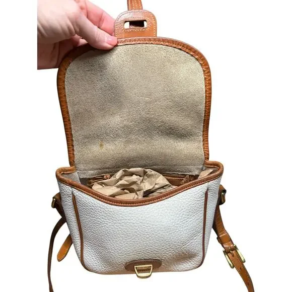 Vtg DOONEY & BOURKE AWL Equestrian Bag White Pebbled Leather British Tan 80's - Picture 7 of 16